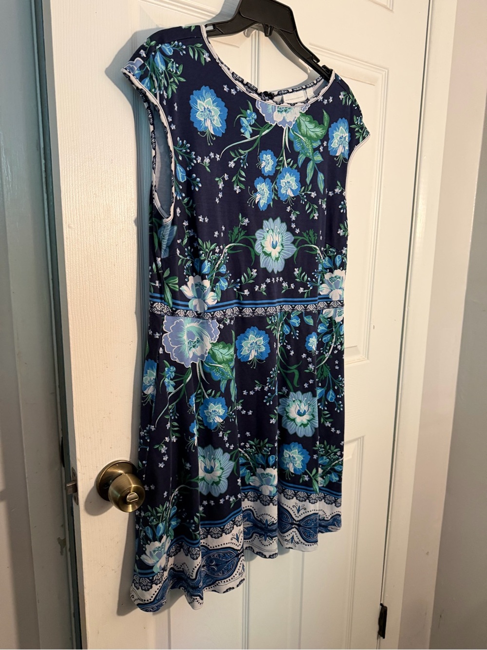 New York & Company Navy Floral Fit-and-Flare Dress